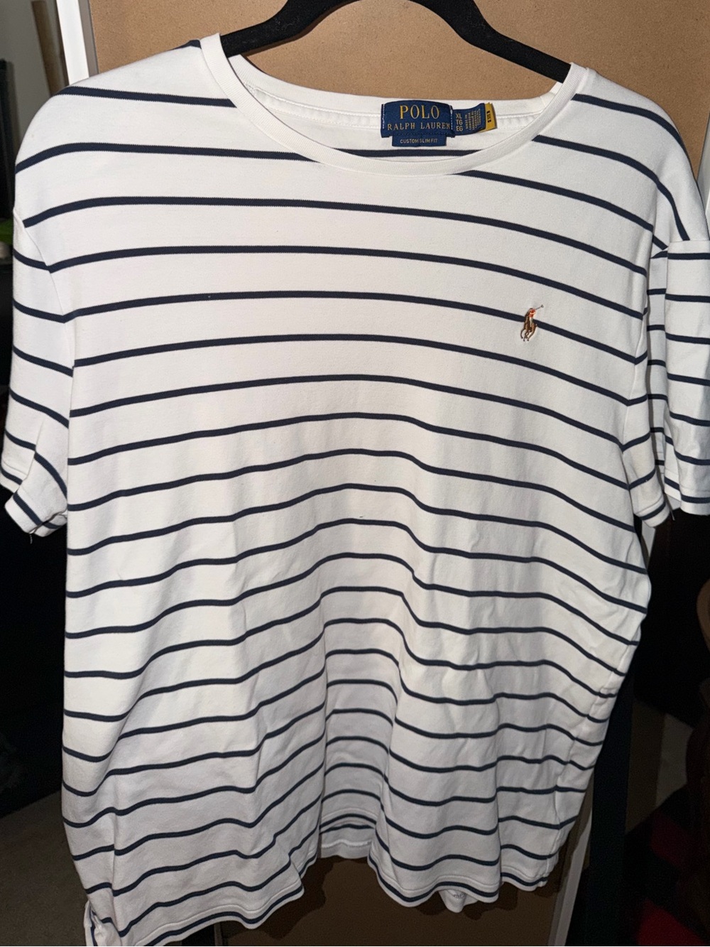 Ralph Lauren White & Navy Striped Crew Tee